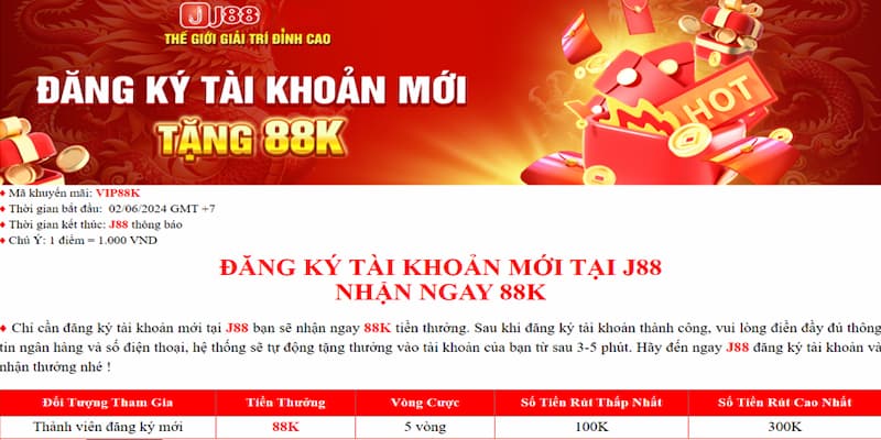 Khuyến mãi J88 dành cho tân binh siêu đa dạng